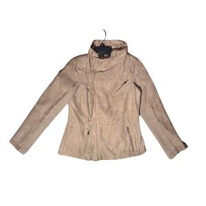 QUINN Full Zip Up Zip Pockets Tan Faux Suede Lined Jacket Women's Size small